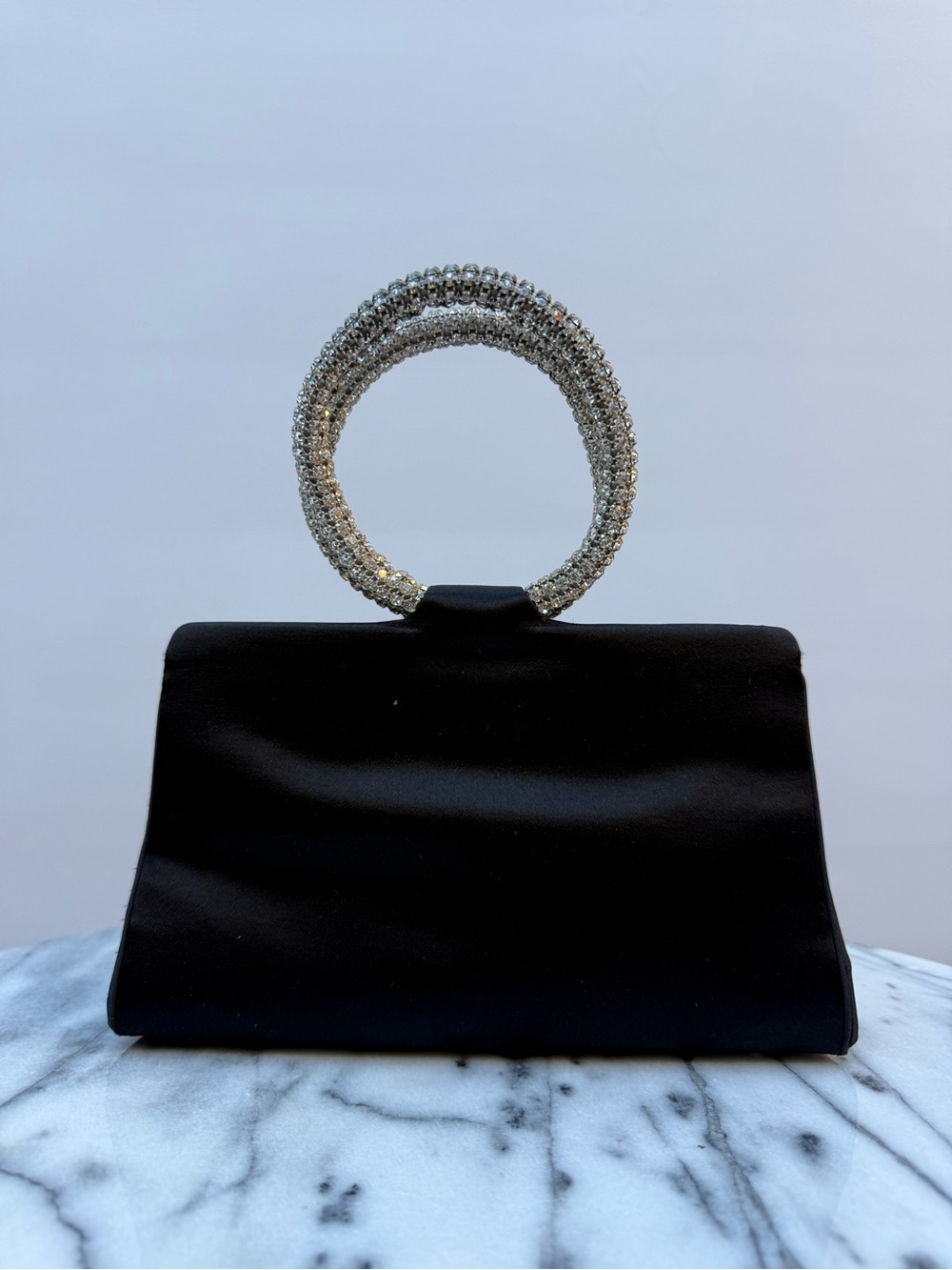 1975 Collectible Judith Leiber Black mom Evening Clutch with Crystal Handle